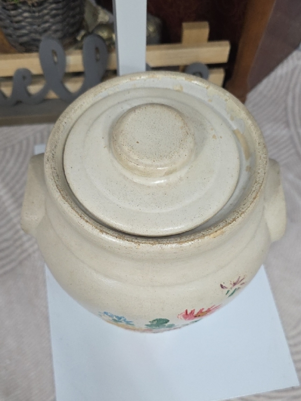 Hand-Painted Floral Ceramic Crock - Cream - Picture 4 of 12
